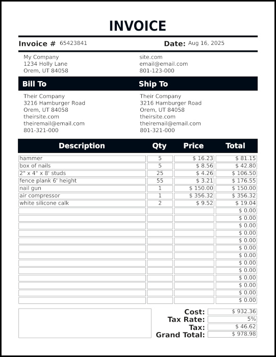 Fillable Printable PDF Invoice 001